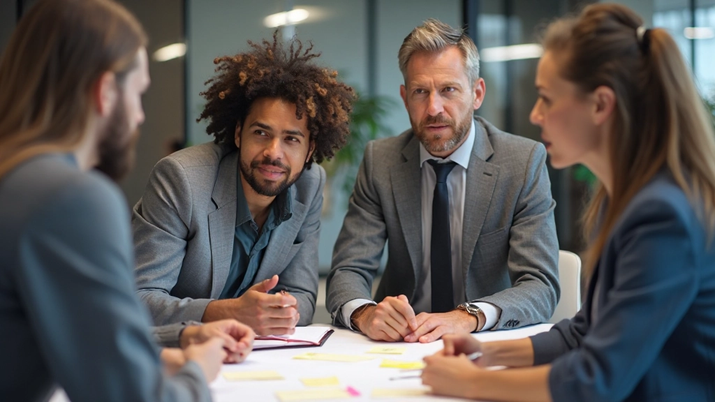 Team in gesprek bij een tafel met notities over rollen en taken