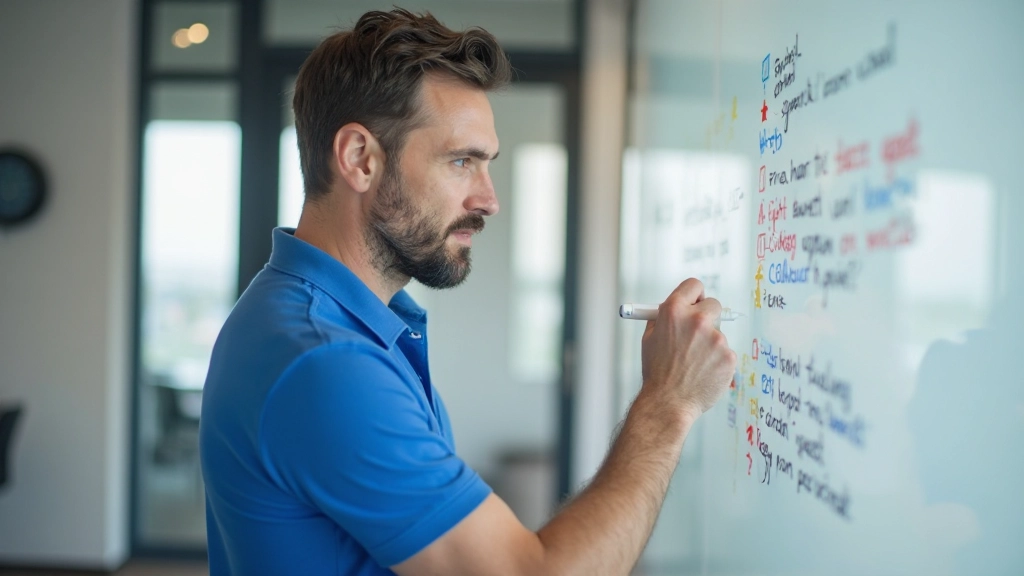 Whiteboard met verschillende rollen en verantwoordelijkheden in verschillende kleuren
