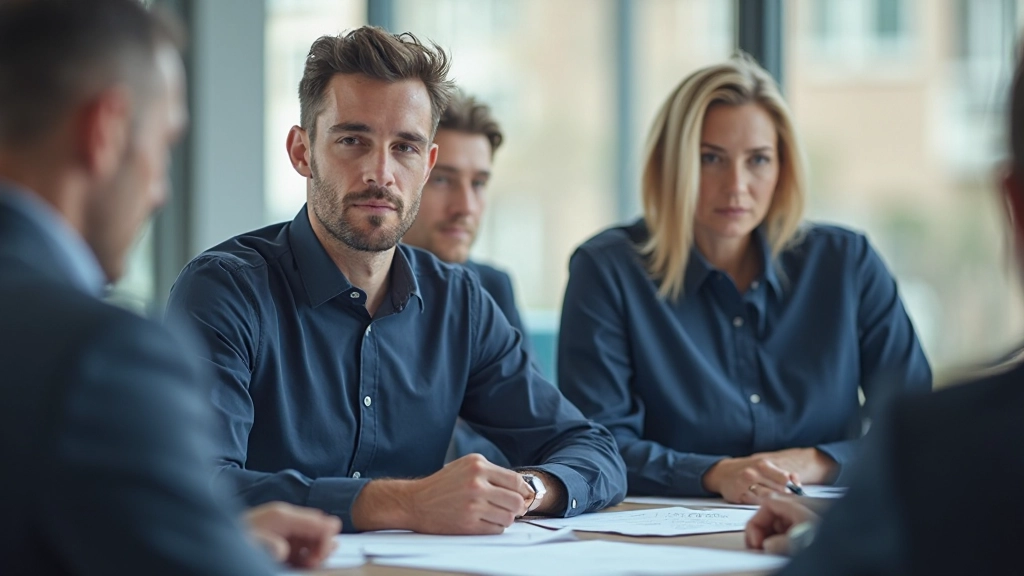 Teamlid in kantoor voert intense discussie met andere persoon aan conferentietafel met documenten