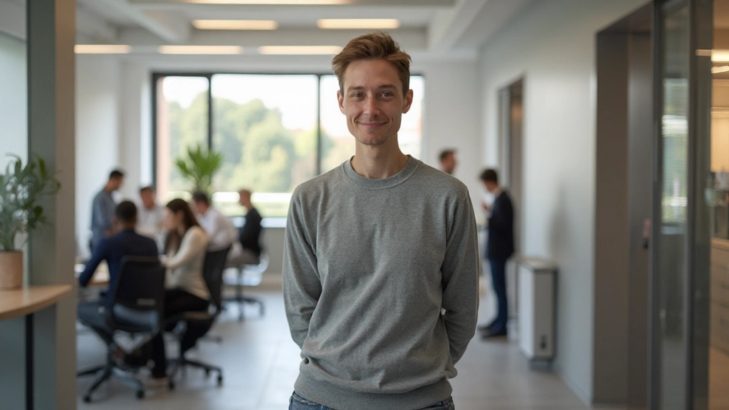 Modern kantoor met samenwerkend team rond tafel met laptops, brainstorming sessie