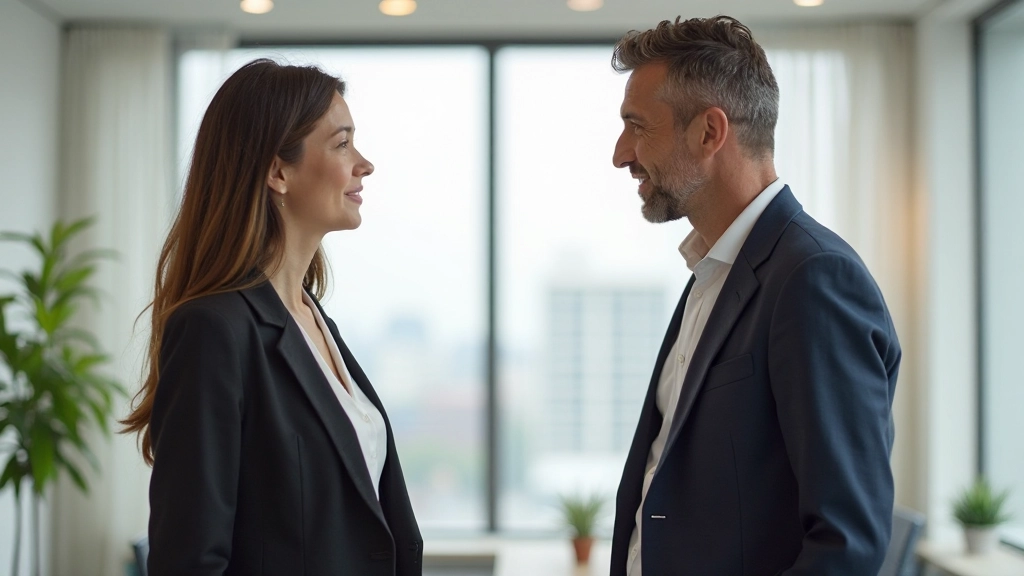 Twee teamleden in gesprek met elkaar in modern kantoor met geopende lichaam taal